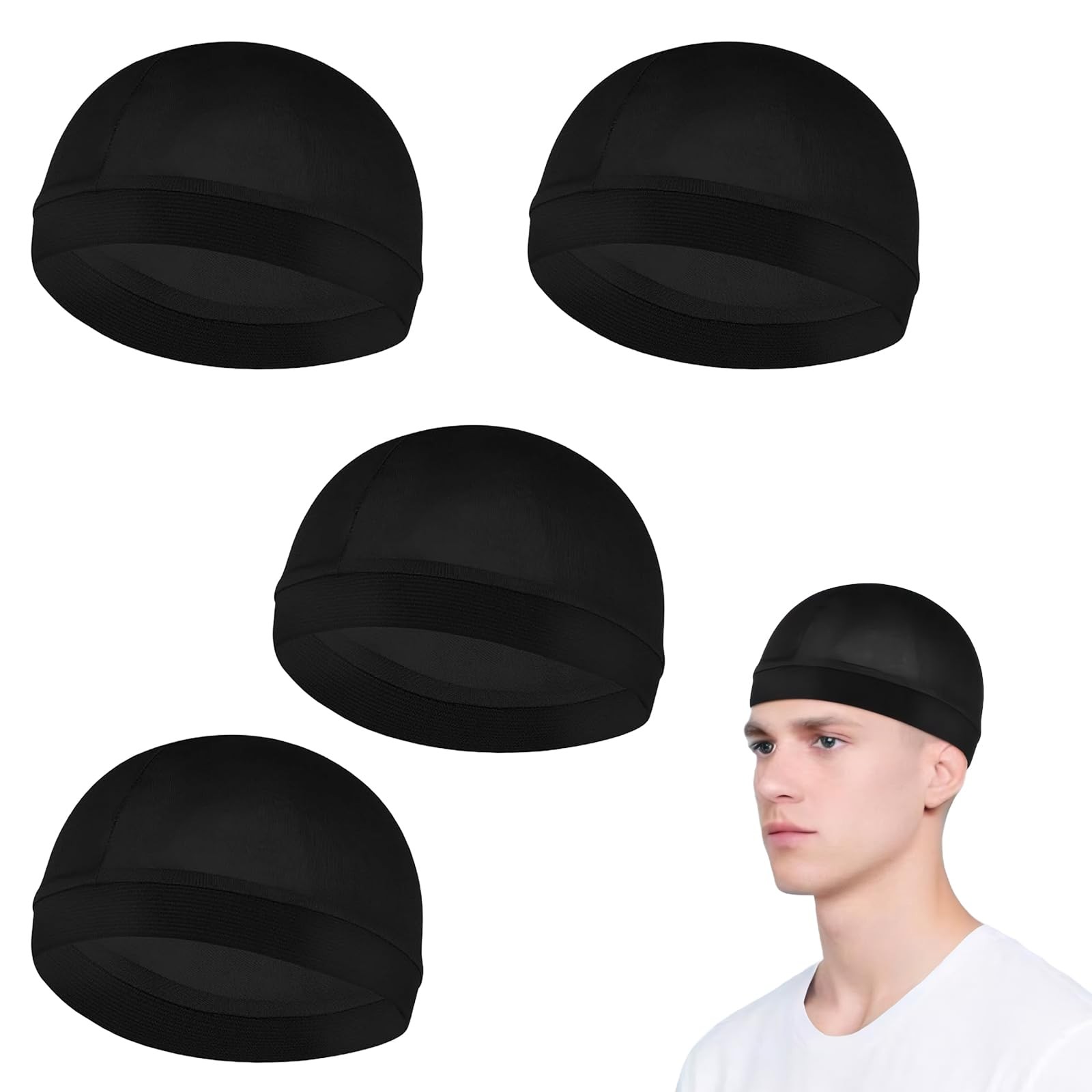 4 Pcs Wave Cap,Silk Wave Sleep Hair Cap for Black Men, Mens Night Elastic Ban…