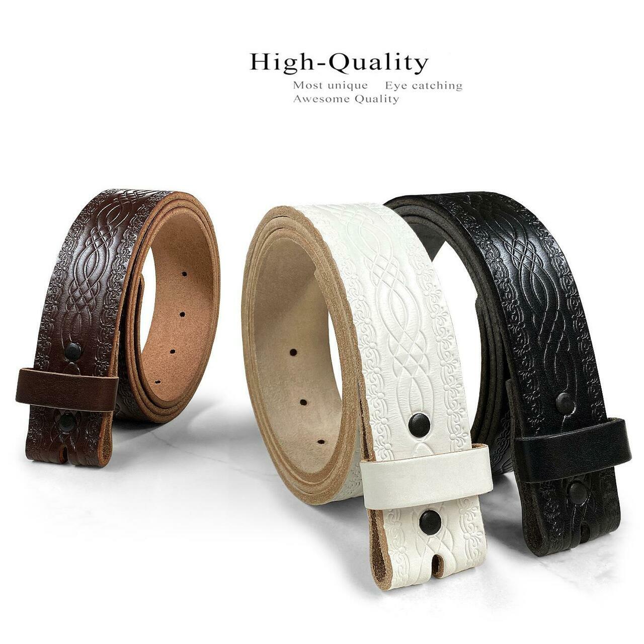 BS085 Vintage Engraved Embossed Leather Belt Strap with Snaps on 1-1/2″ Wide