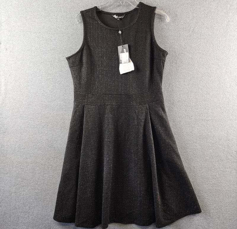 White Mark Tweed Fit and Flare Dress Women’s XL Black Sleeveless Side Zipper
