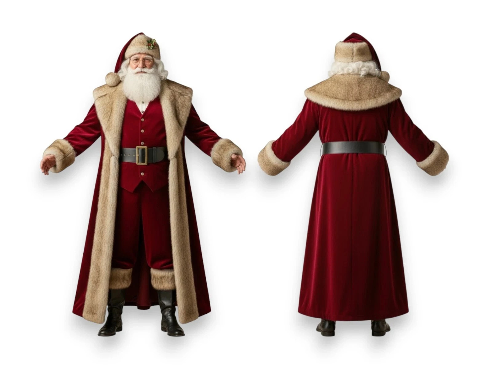 Deluxe Santa Claus Costume Suit Velvet Fur Xmas Fancy Dress Outfit Set XS–5XL
