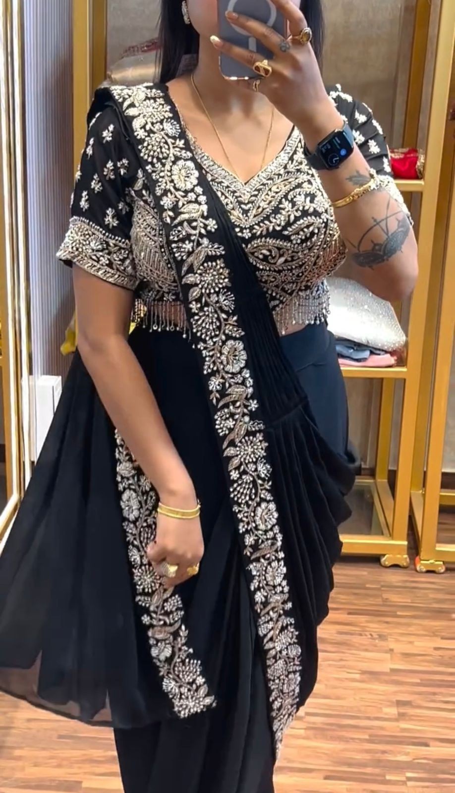 READY TO WEAR DESIGNER SAREE PRE-DRAPED SAREE TRENDING DESIGN EMBROIDERY ELEGANT