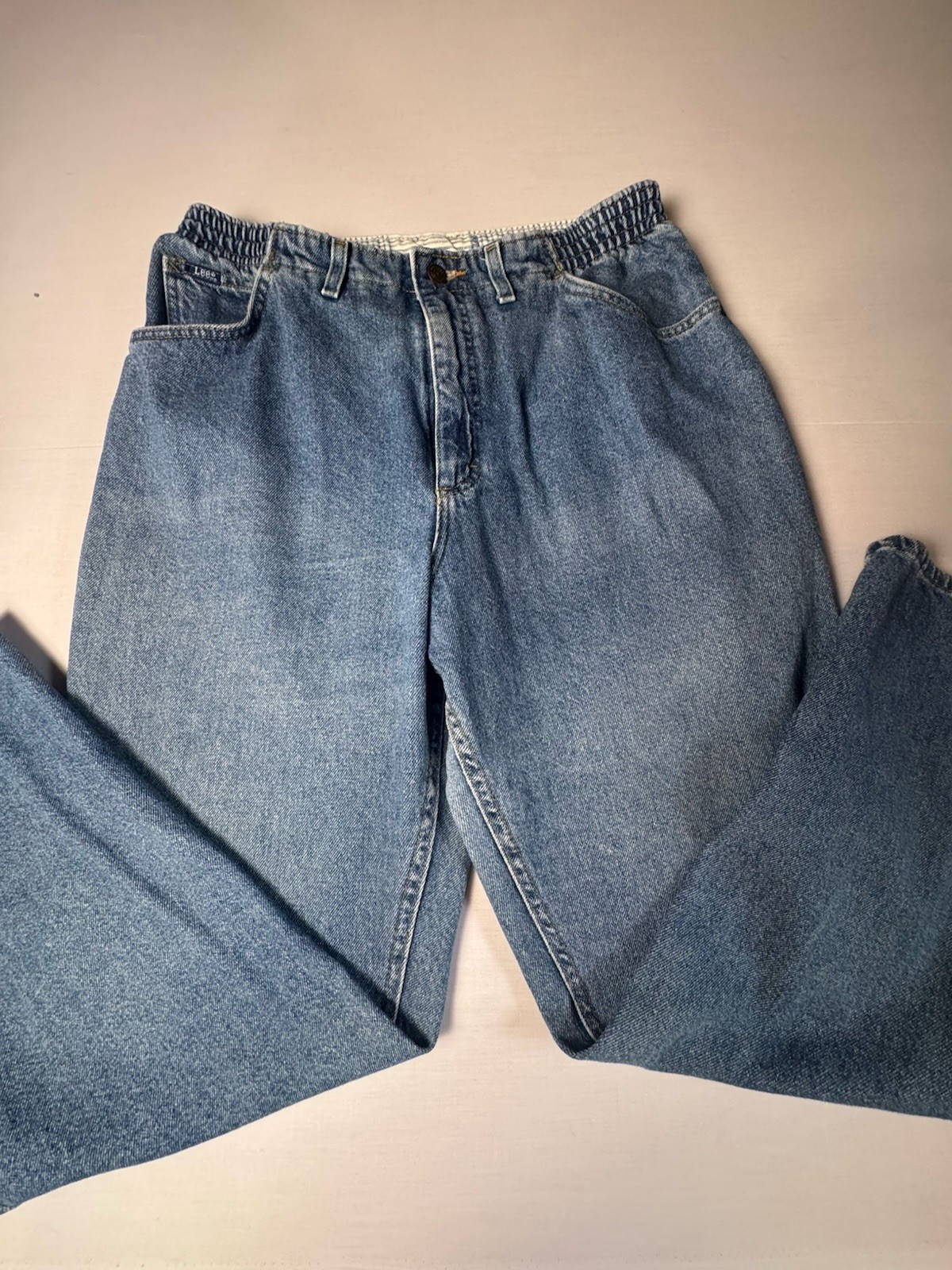 Vtg 90s Lee High Waisted Elastic Waist Mom Jeans Blue Denim Womens Plus 18W Med
