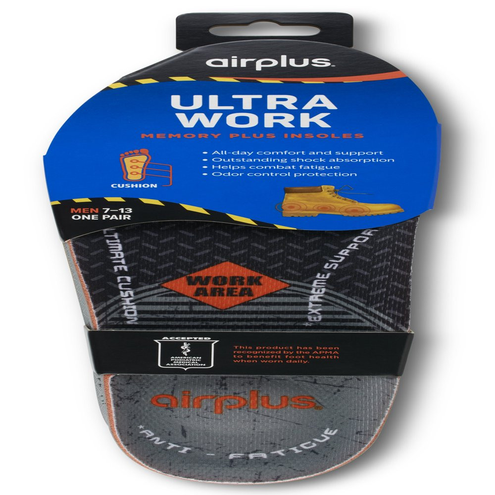 Airplus Ultra Work Memory Insole Men’S 7-13, Cut-To-Fit Cushioning Foam with Ch