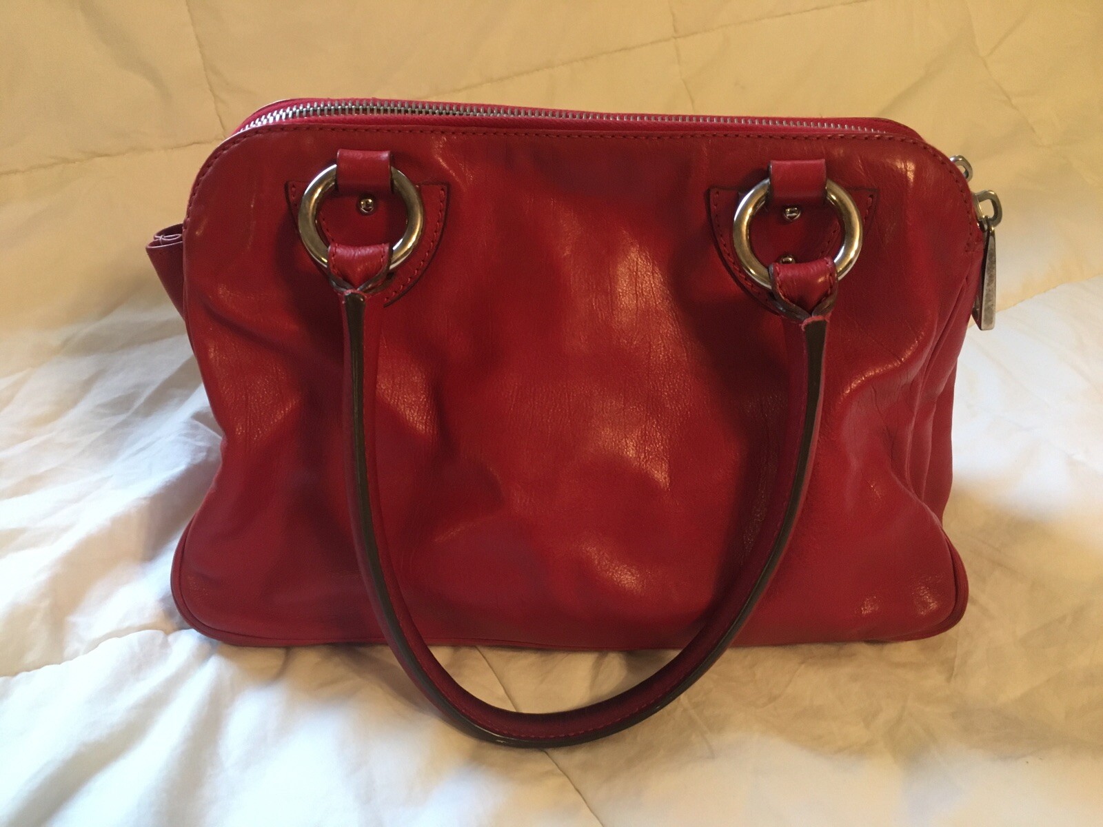 MARC JACOBS Multi-pocket Push Lock Red Leather Satchel Purse Bag