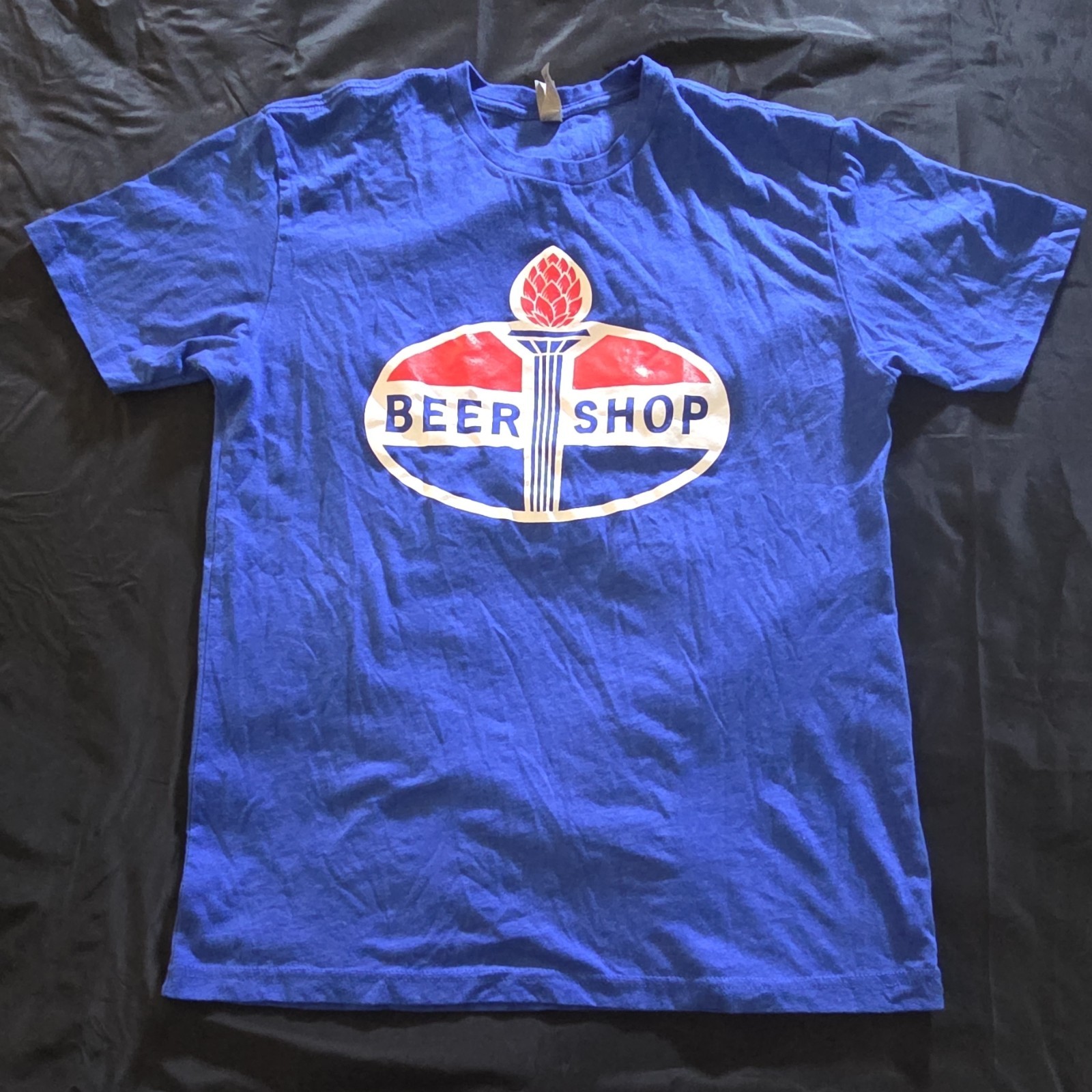 Graphic Blue T-Shirt Beer Shop Size Medium Short Sleeve