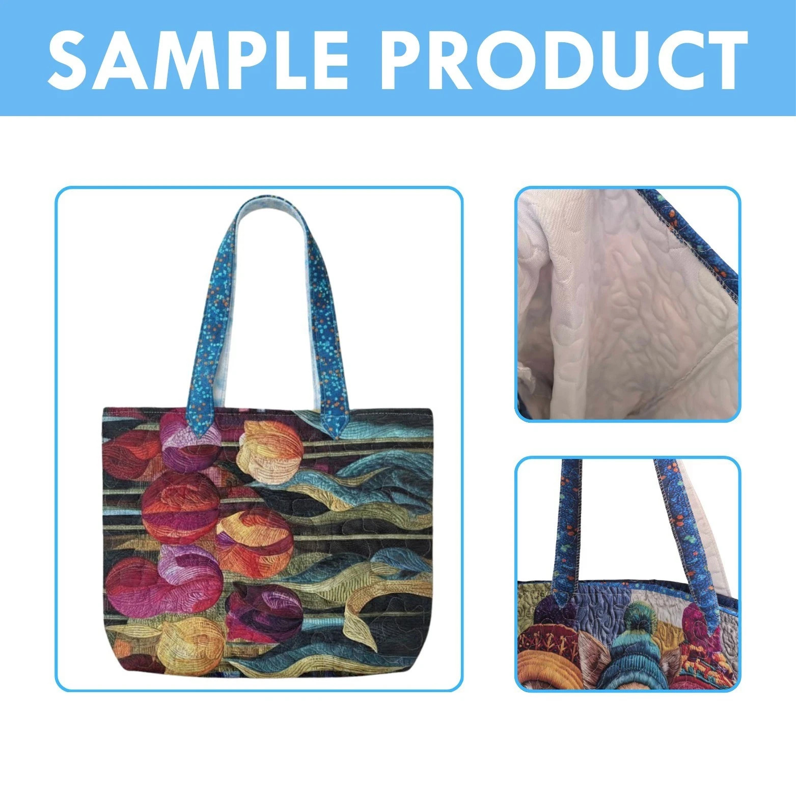 Quilted American Flag Tote Bag with Roses, Patriotic Shoulder Handbag
