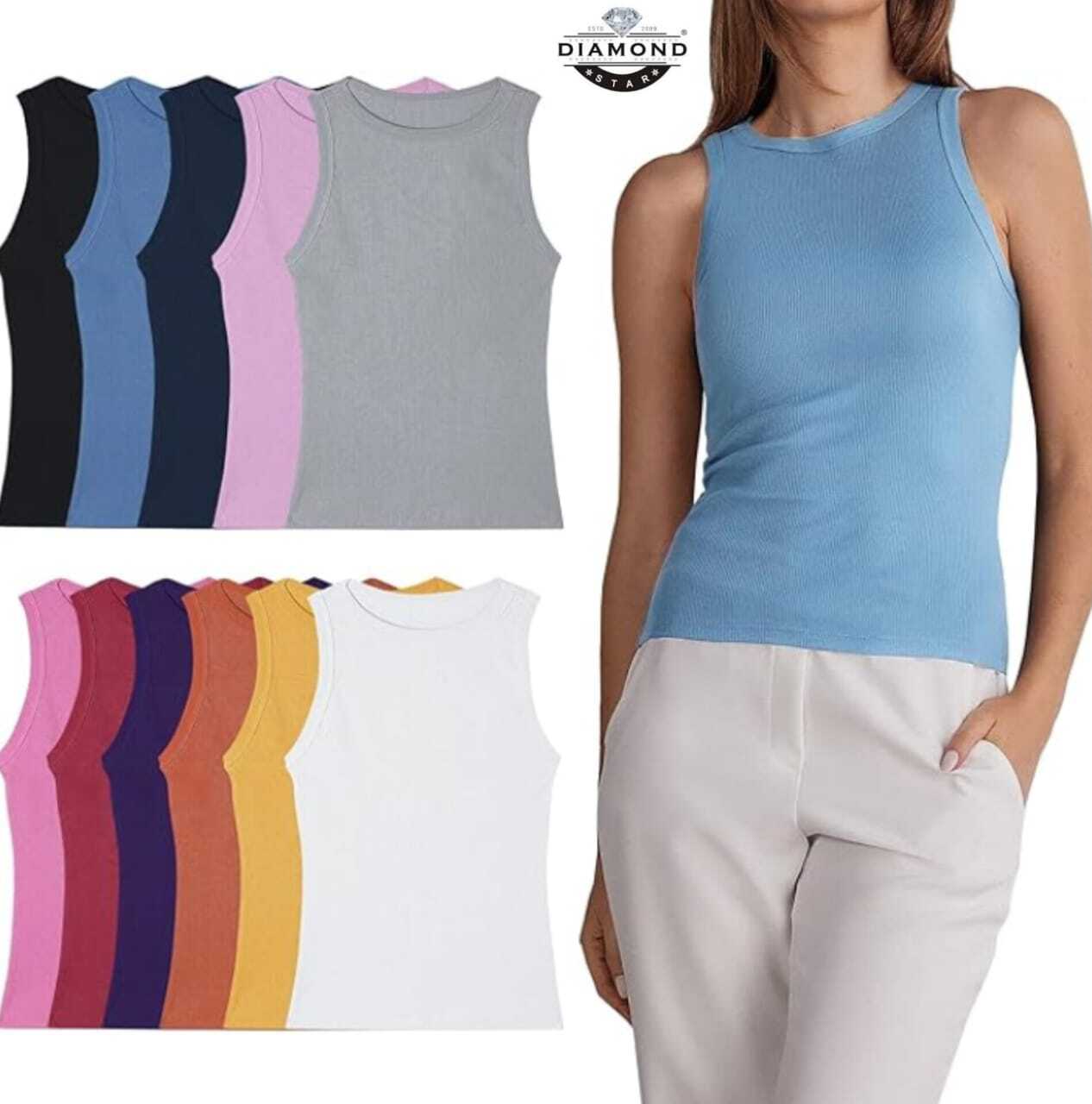 12 Pack Multi Colors Women Tank Top 100% Cotton Basic Ribbed Sleeveless Shirts