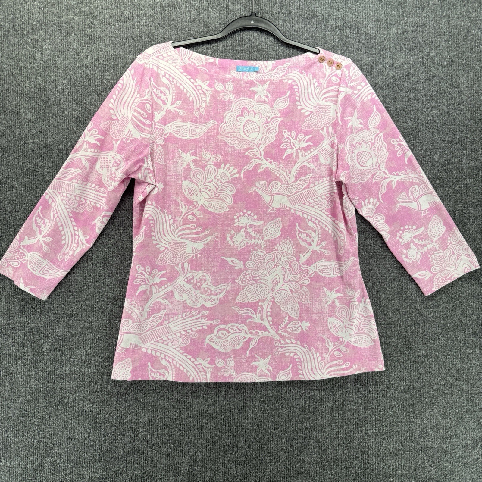 J Mclaughlin Top Womens L Pink Floral Boat Neck Casual Old Money Classy Preppy