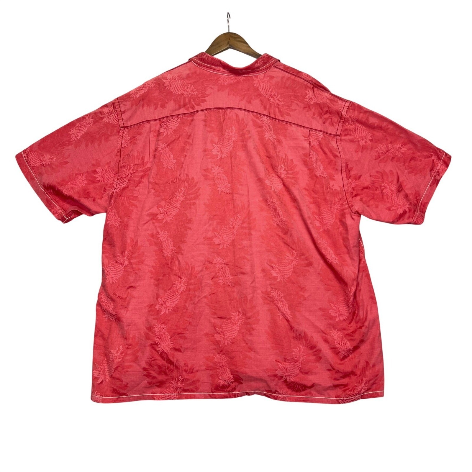 Tommy Bahama Mens XXL Silk Cotton Pineapple Jacquard Camp Shirt Coral Red SS