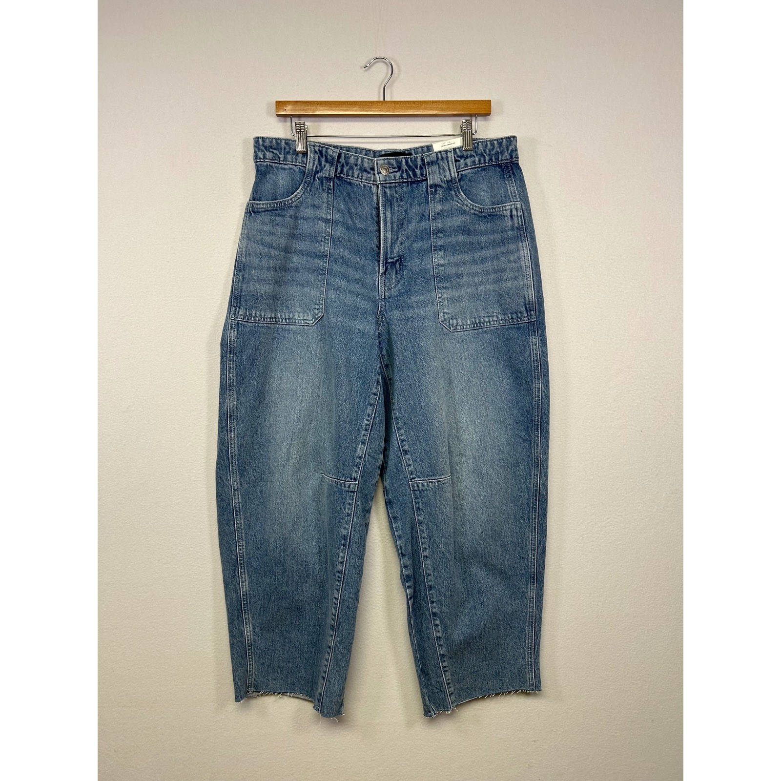 Utility Workwear Free Assembly Womens 12 Blue Carpenter Barrel Jeans Raw Hem