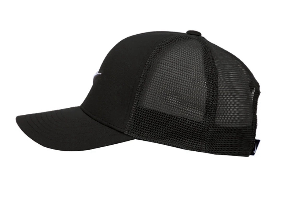 Nike Black Rise Trucker Cap Size M/L Embroidered Swoosh Snapback II1314-010