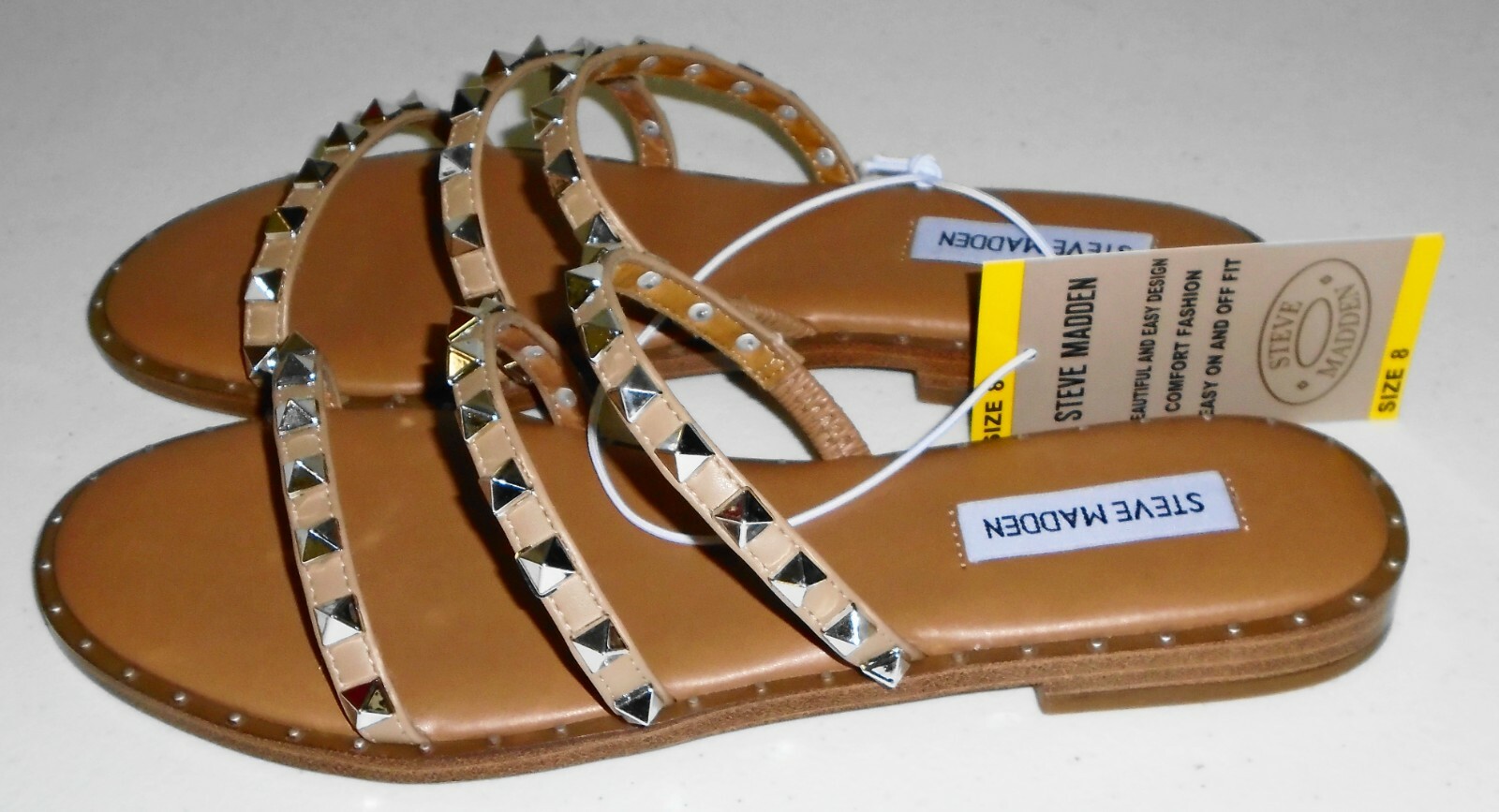 New Steve Madden Studded Sandals, Tan, LODL01S1, Sizes 6 – 10
