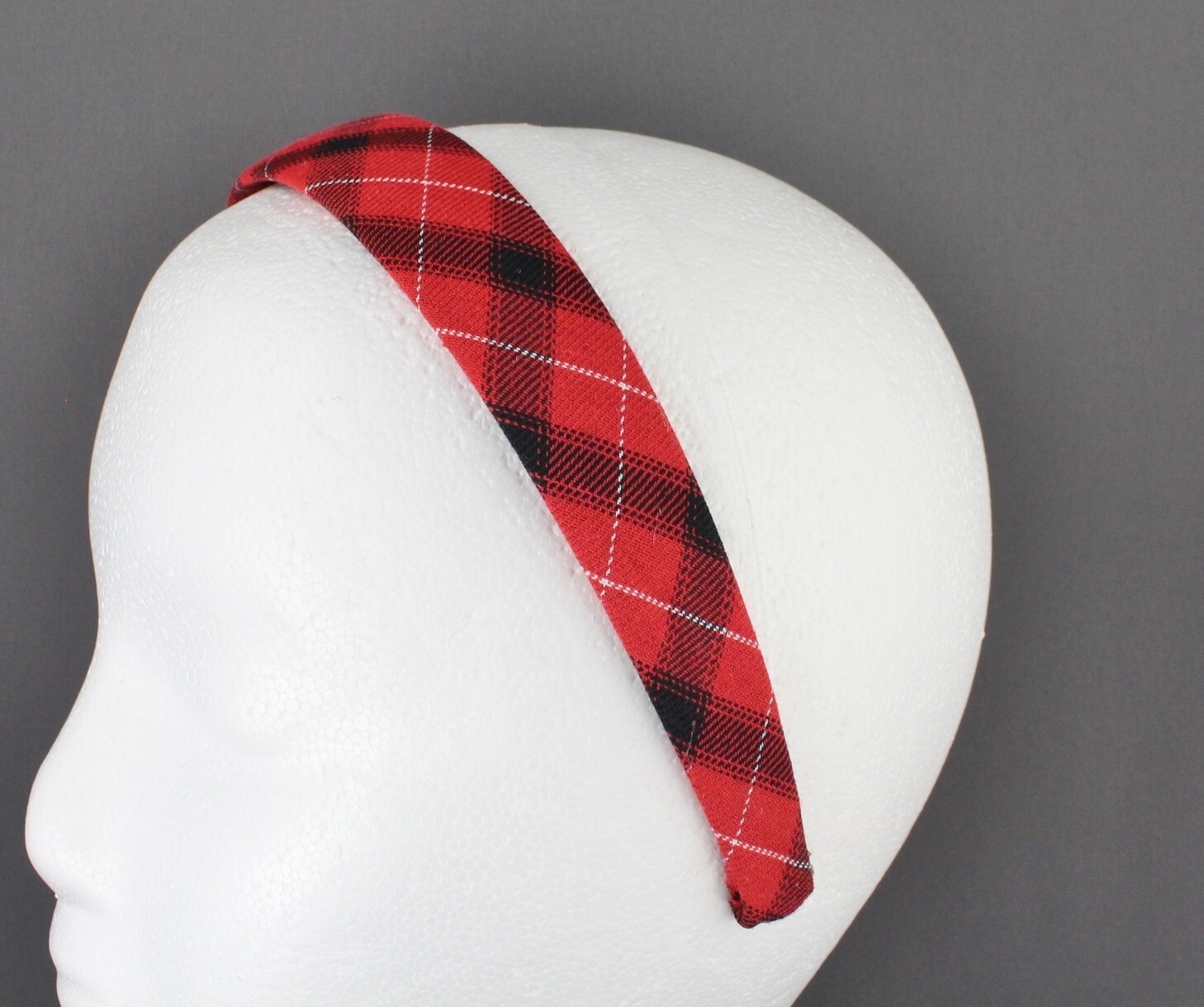 red black plaid headband 1 1/8″ wide tartan fabric covered hair band