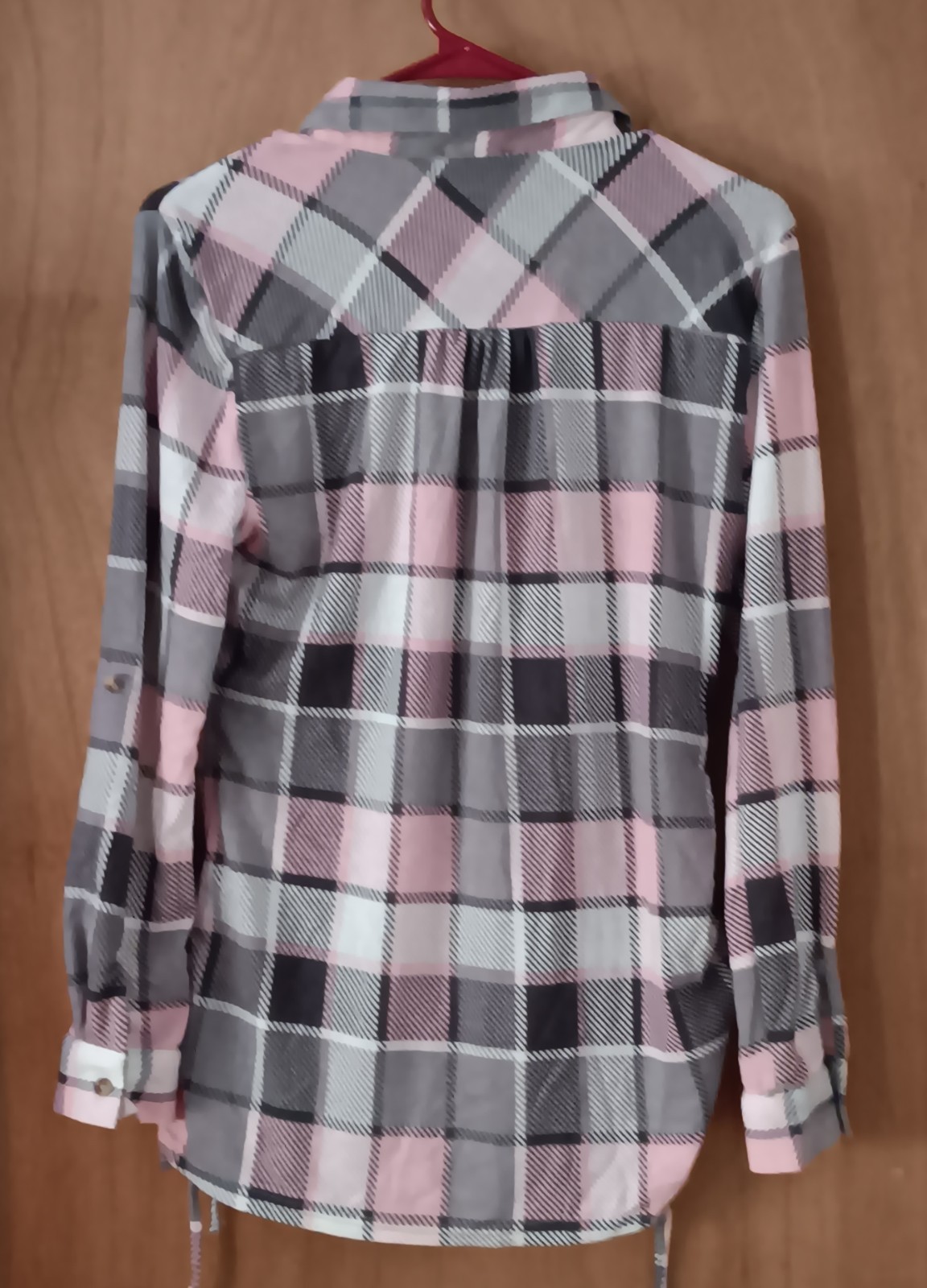 Robert Louis Women’s Small Pink/Gray Plaid Side Drawstring Ruching Button Shirt