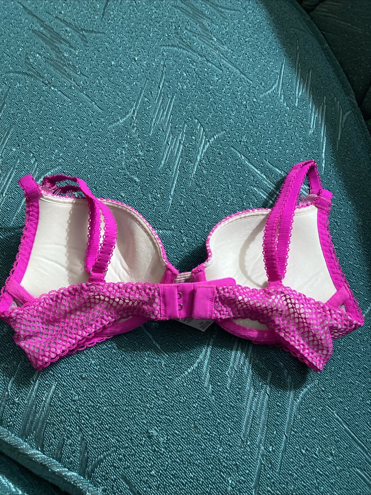 Victoria’s Secret Dream Angel Push Up Bra 32B Barbie Pink floral Mesh Fishnet