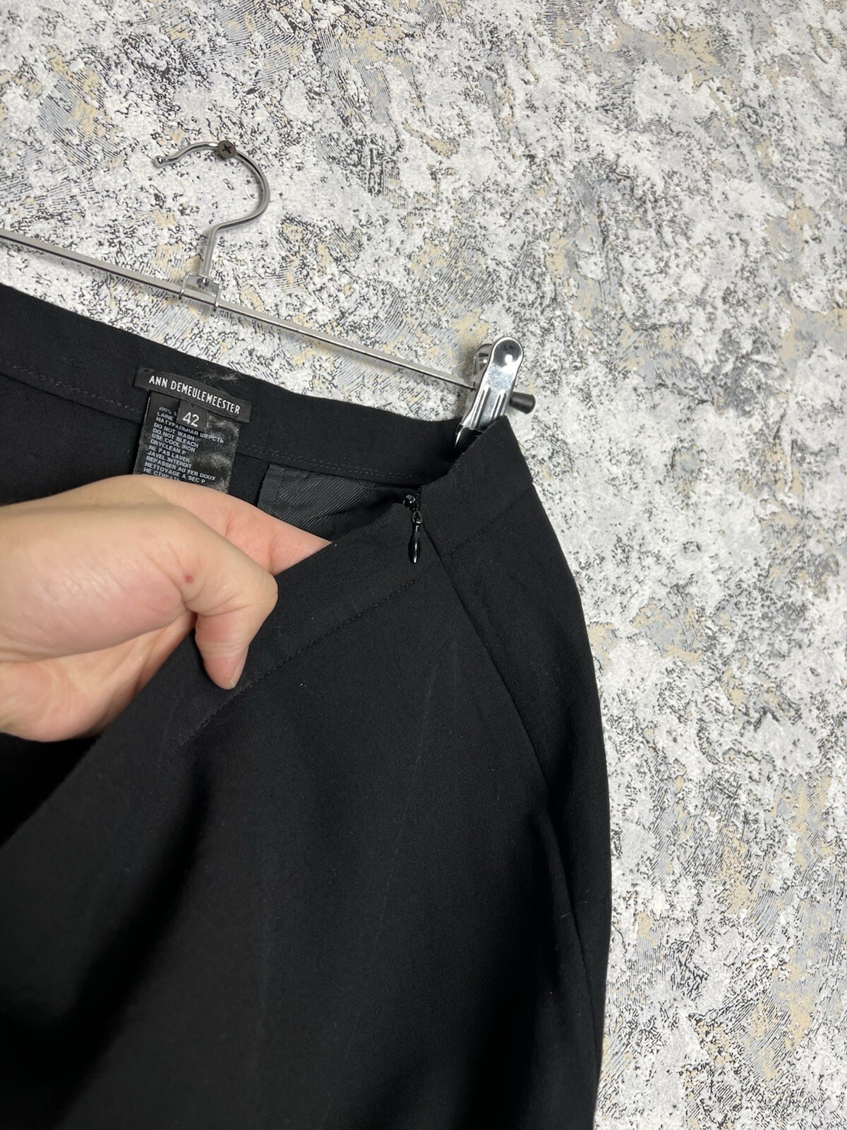 Ann Demeulemeester Skirt Black 100% Wool Slouchy Pockets Avant Garde Zip Size 42