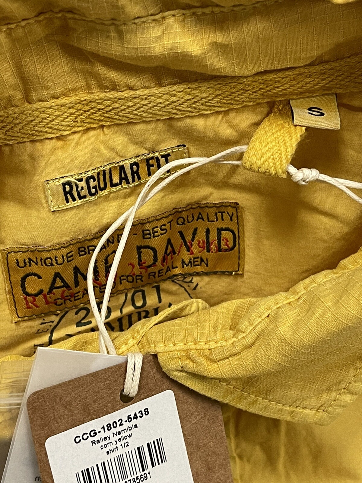 Camp David Shirt Mens Small Button Up Namibia Flag Embroidered Yellow N181