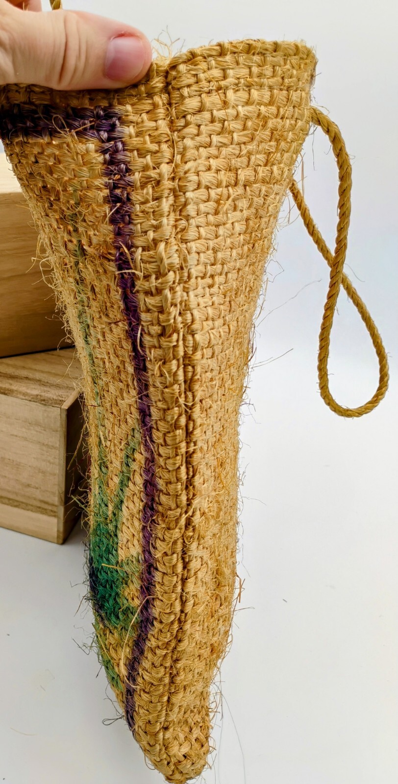 Burlap Bag, Handpainted Duck Mexico 10.5 Inches Vintage