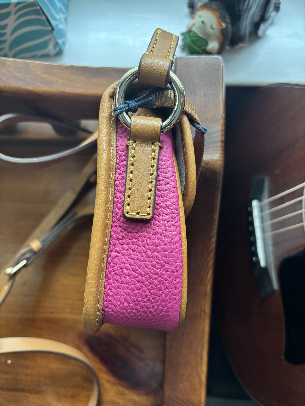 Dooney & Bourke Pebble Grain Turnlock Crossbody 22 in Fuchsia, new with tags