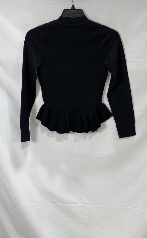 Sandro Women’s Black Pearl Embellished Peplum Knit Sweater Mock Neck Size 1