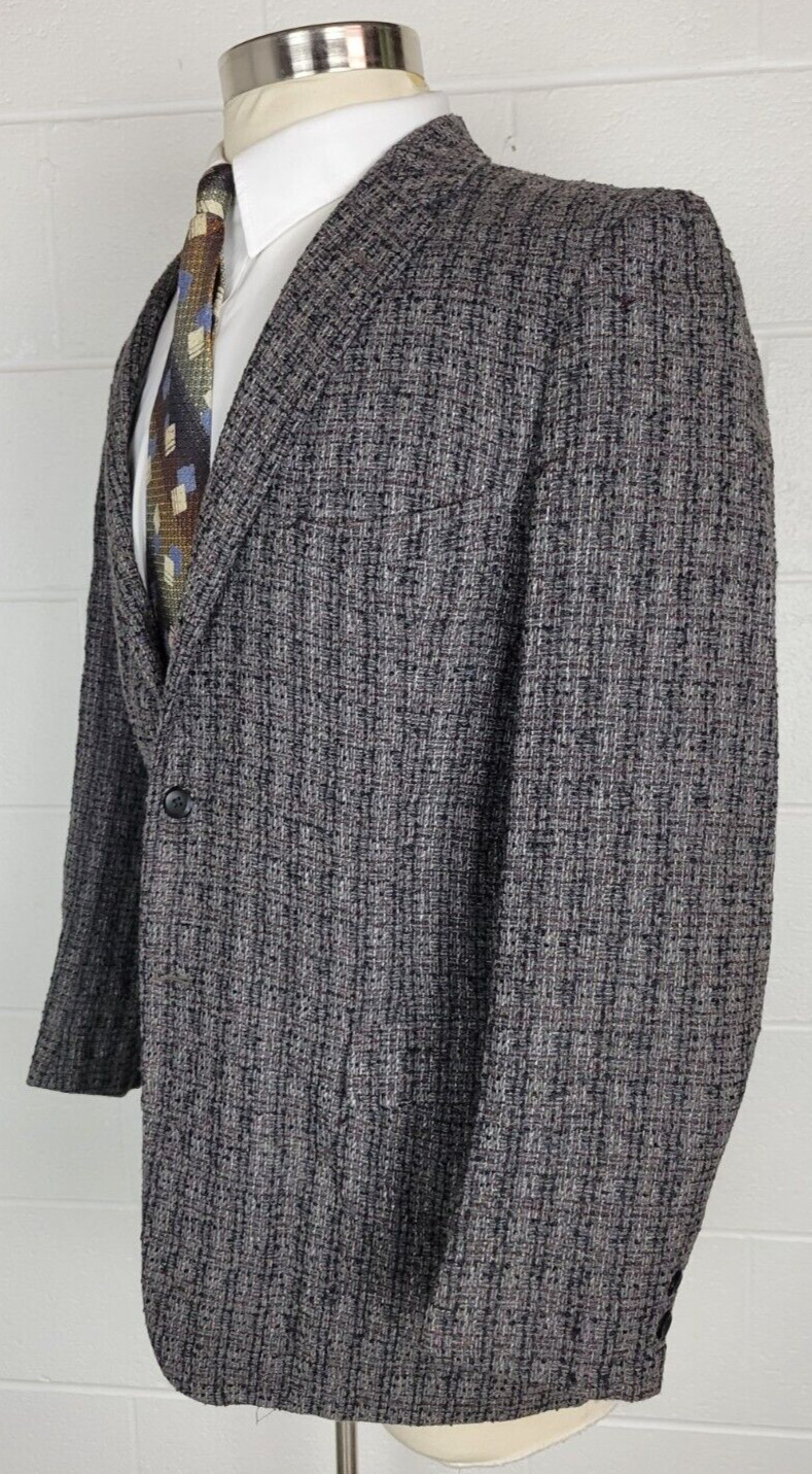 Vintage 50s Dobbshire Mid Century Atomic Fleck Tweed Sport Coat Gray Red 40?