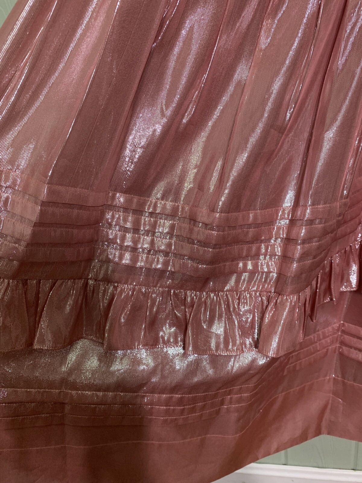 Rebecca Taylor Chiffon Bow Tie Metallic Shimmer Pink Pleated Midi Dress 14