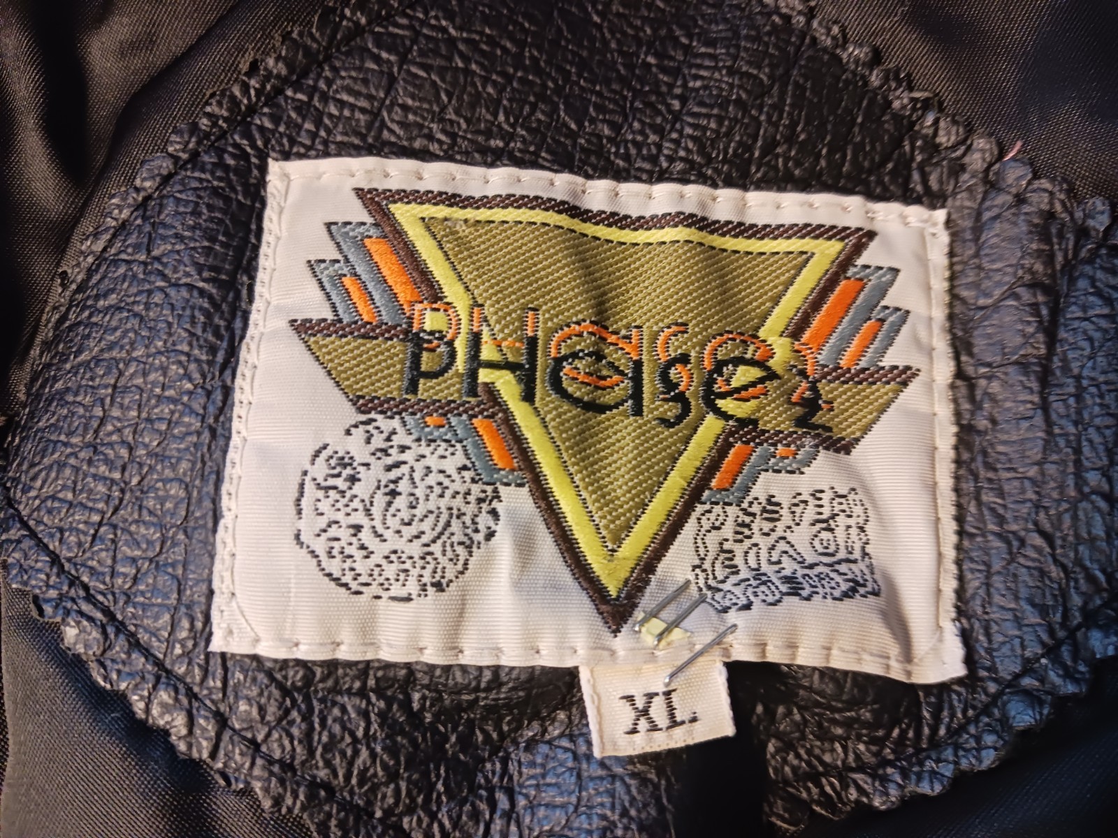 Vintage Phase 2 Detour Road Work Sign Leather Jacket Men’s XL 1980s Black/Blue