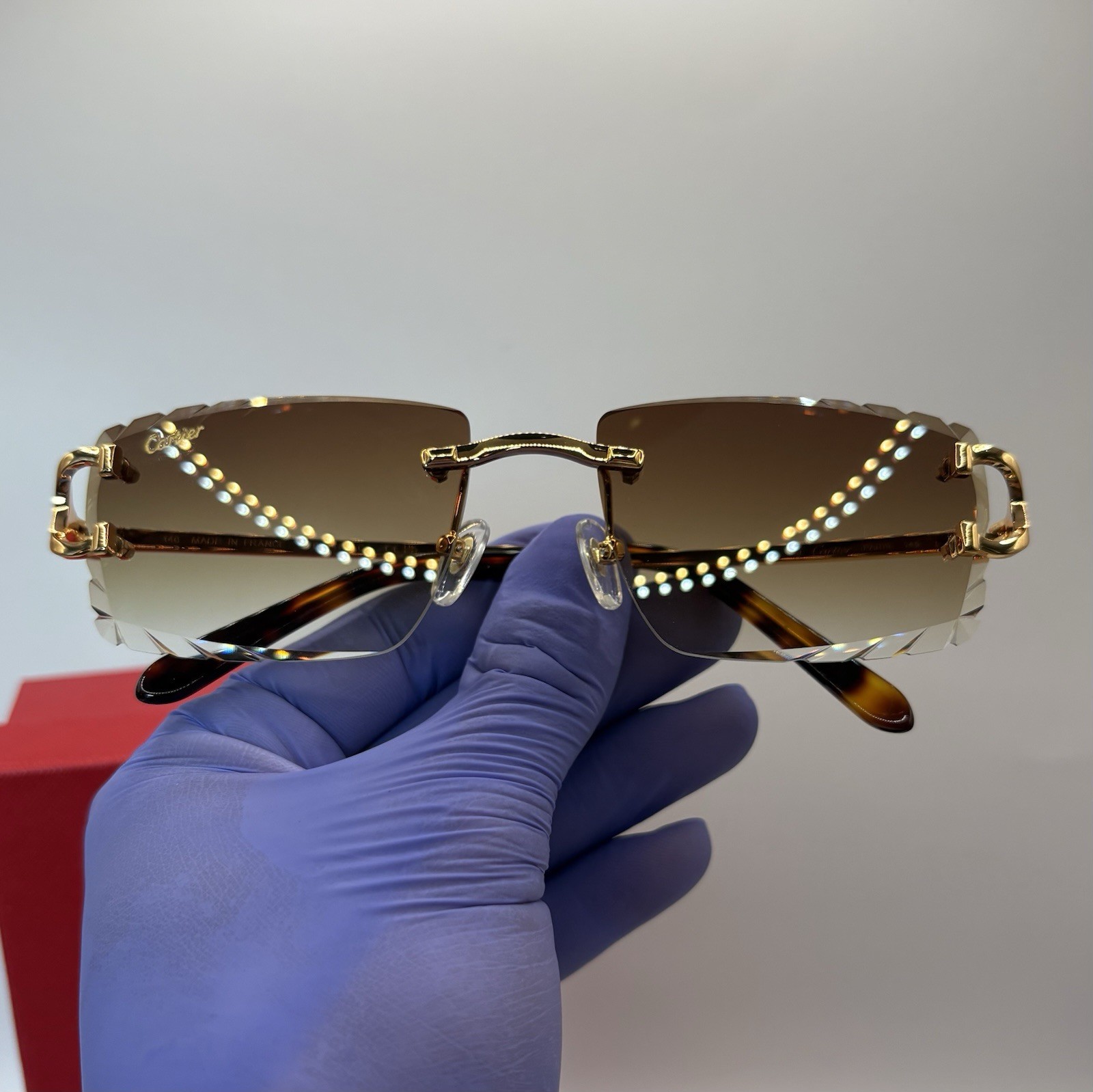Cartier Big C Diamond Cut Frameless BROWN By a Lens Gold Frame