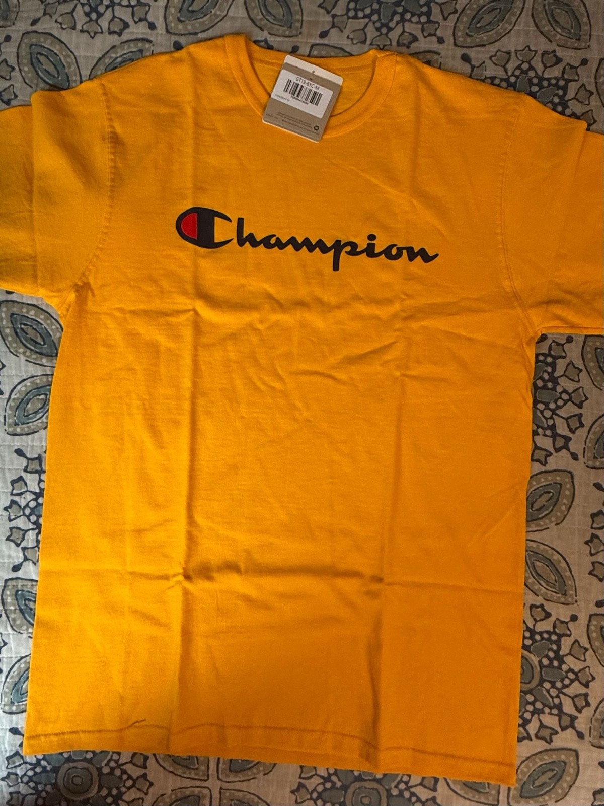 Champion Classic Script Logo Graphic T-Shirt in Gold/Yellow