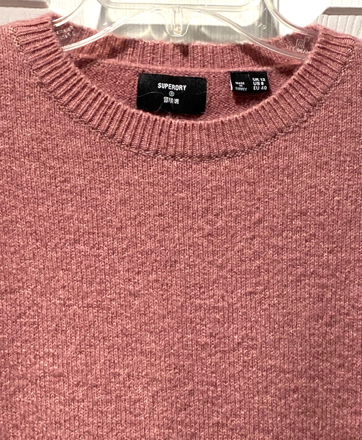 Superdry Pullover Sweater Top Pink Round Neck Long Sleeve Soft Warm Cozy Size L