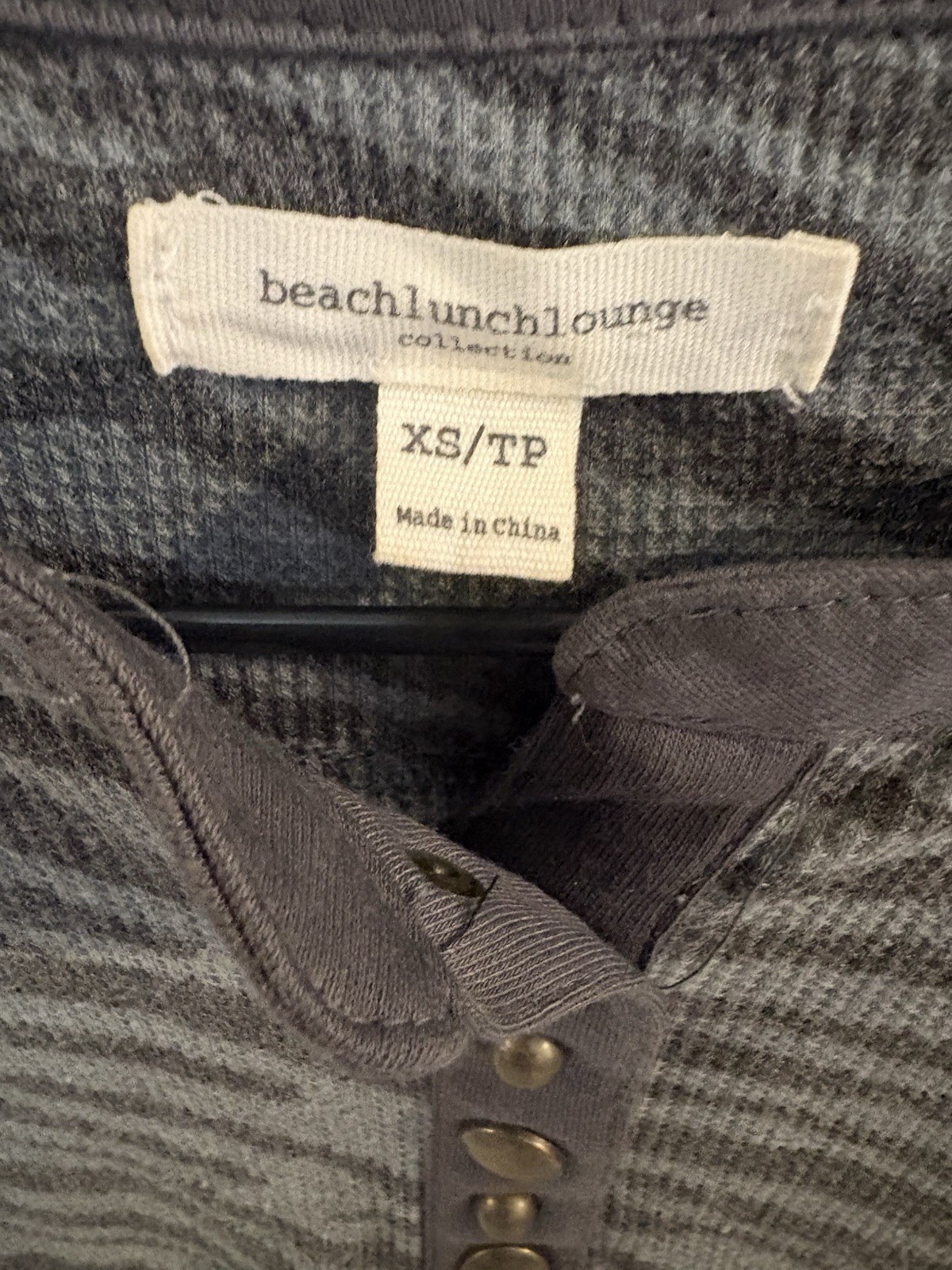 Beachlunchlounge Zebra Thermal Henley Shirt Gray Long Sleeve Waffle Knit XS