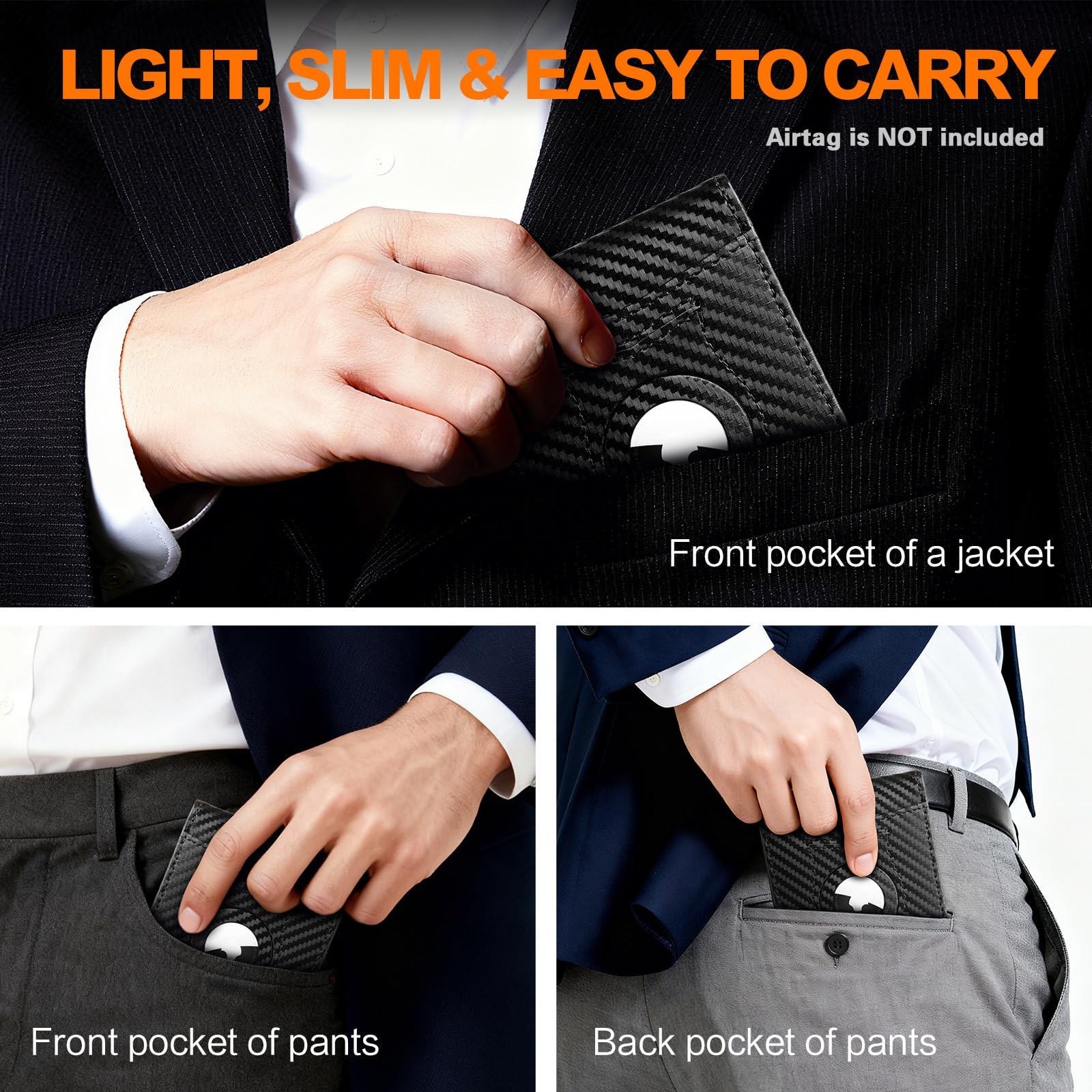 Wallet for Men Slim RFID Blocking 0.6×4.3×3.2 inches, Black-Carbon Fiber
