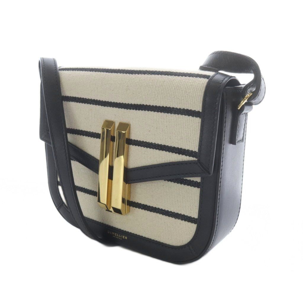 DEMELLIER SMALL VANCOUVER Shoulder Bag One Shoulder Border Canvas Leather White