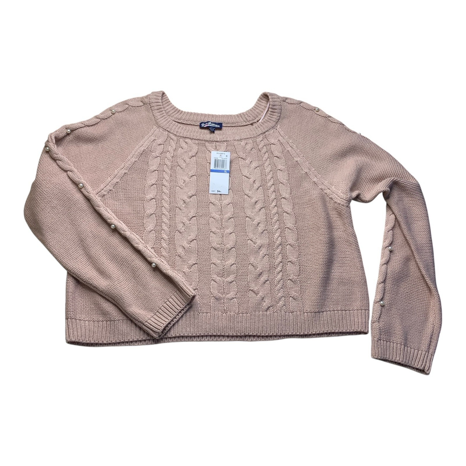 Freshman NWT XL Junior Pink Pearl Embellished Pull-over Sweater G200