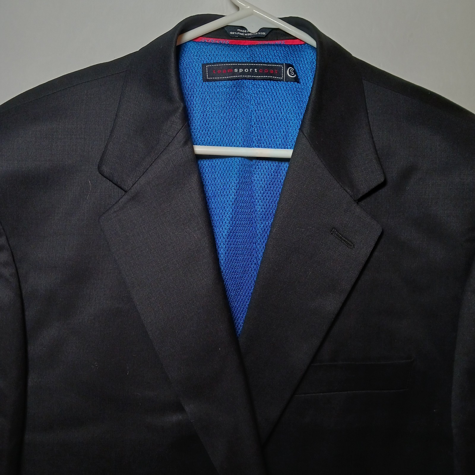 100% Worsted Wool Solid Black Sport Coat Mens 48L Kansas University Gold Buttons