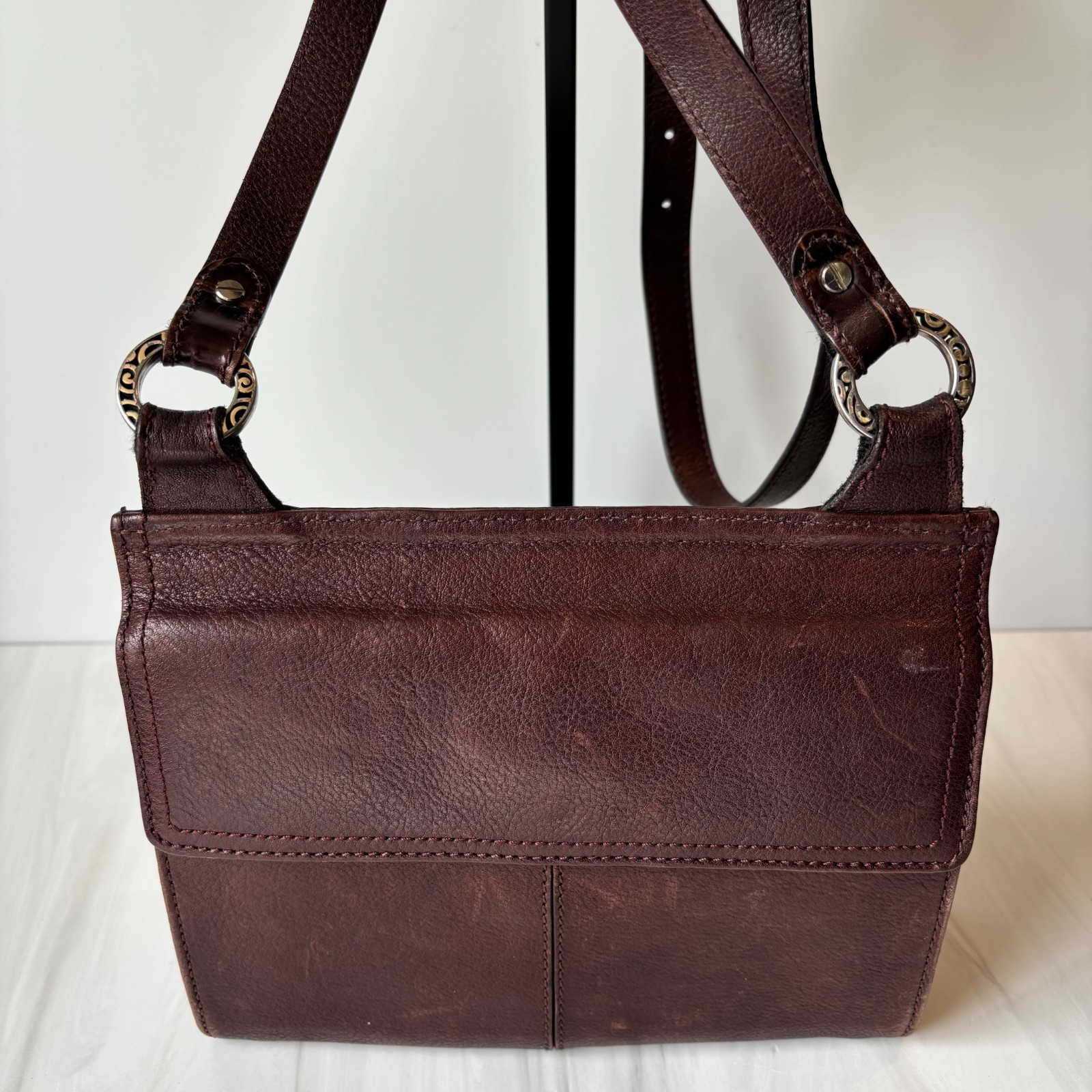 BRIGHTON Contempo City Brown Leather Crossbody Organizer Shoulder Bag Purse