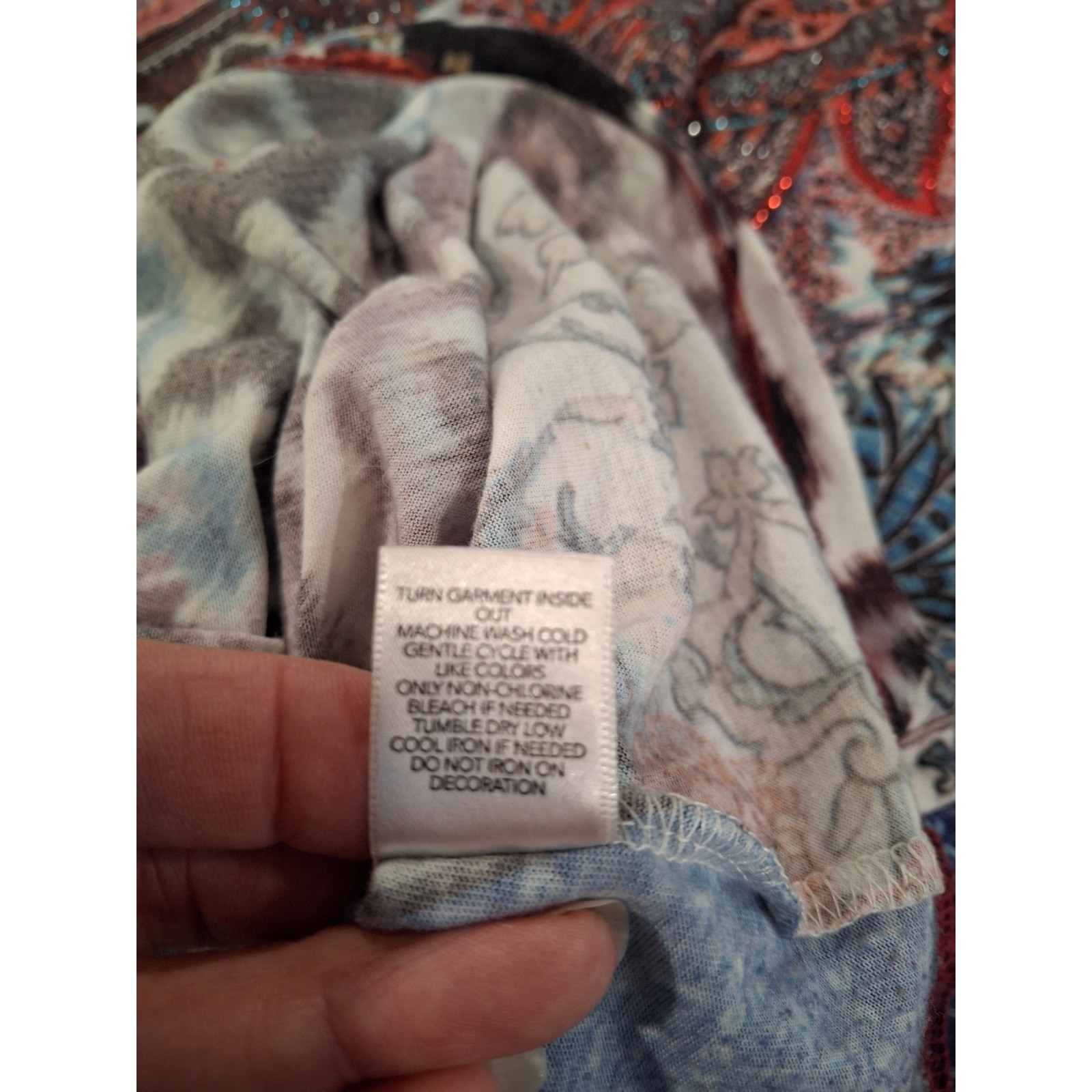 Christopher & Banks Petite Mixed Paisley Animal Print Top Blue Red P/M