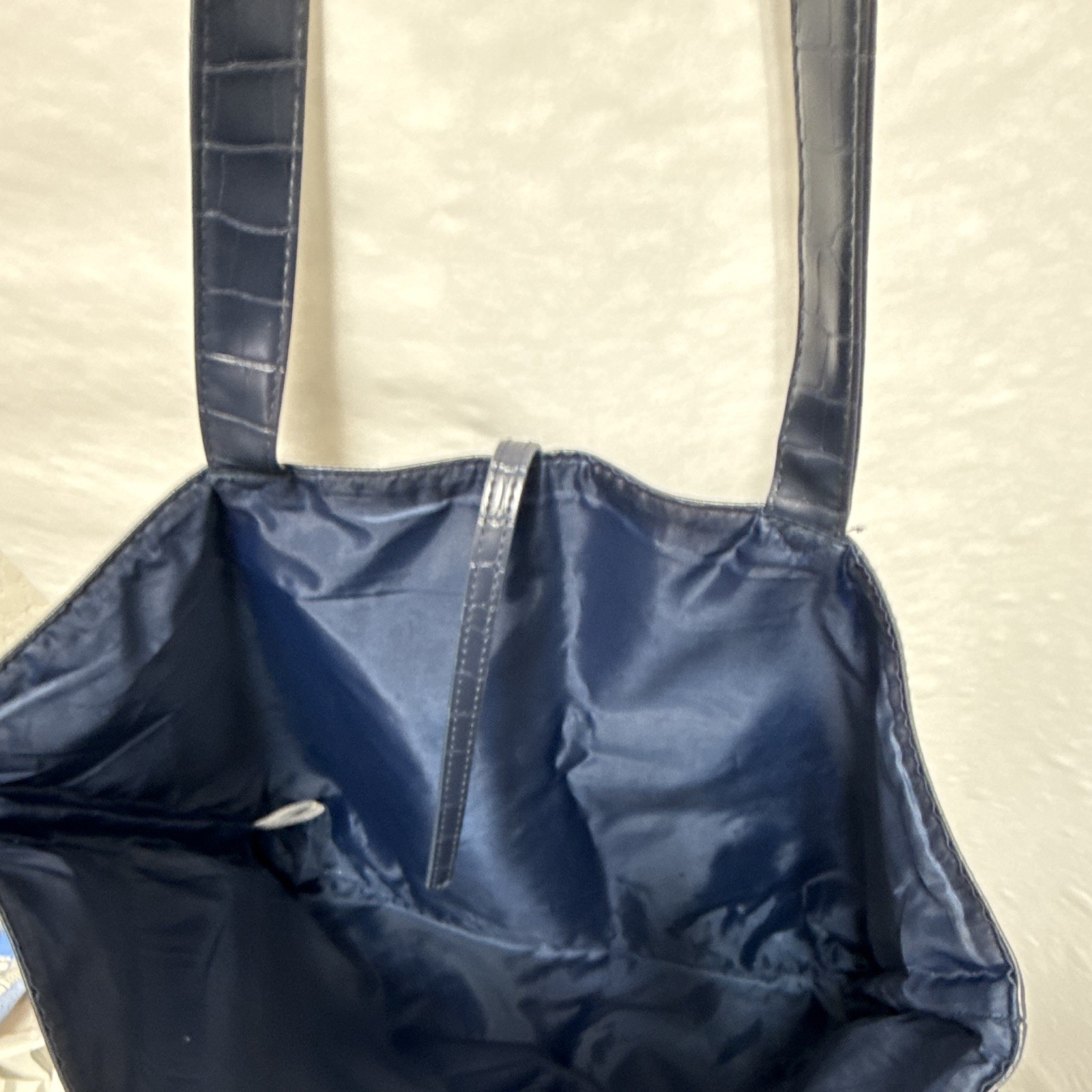 Women’s Navy Crocodile Embossed Tote Bag Double Handles Open Top Lined