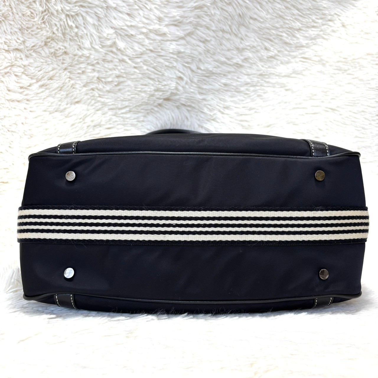 Burberry Blue Label Nylon Leather Tote Bag Horse Logo Black