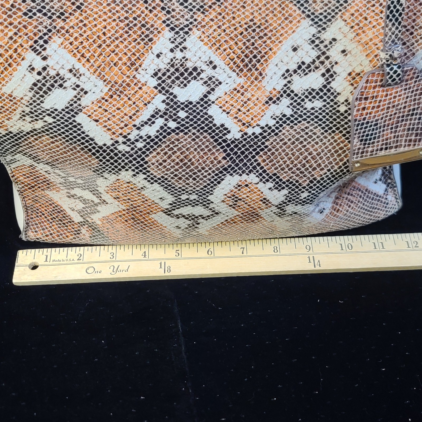 Antonio Melani Snakeskin Tote Purse Zip Closure Ivory Handles Charm Gold