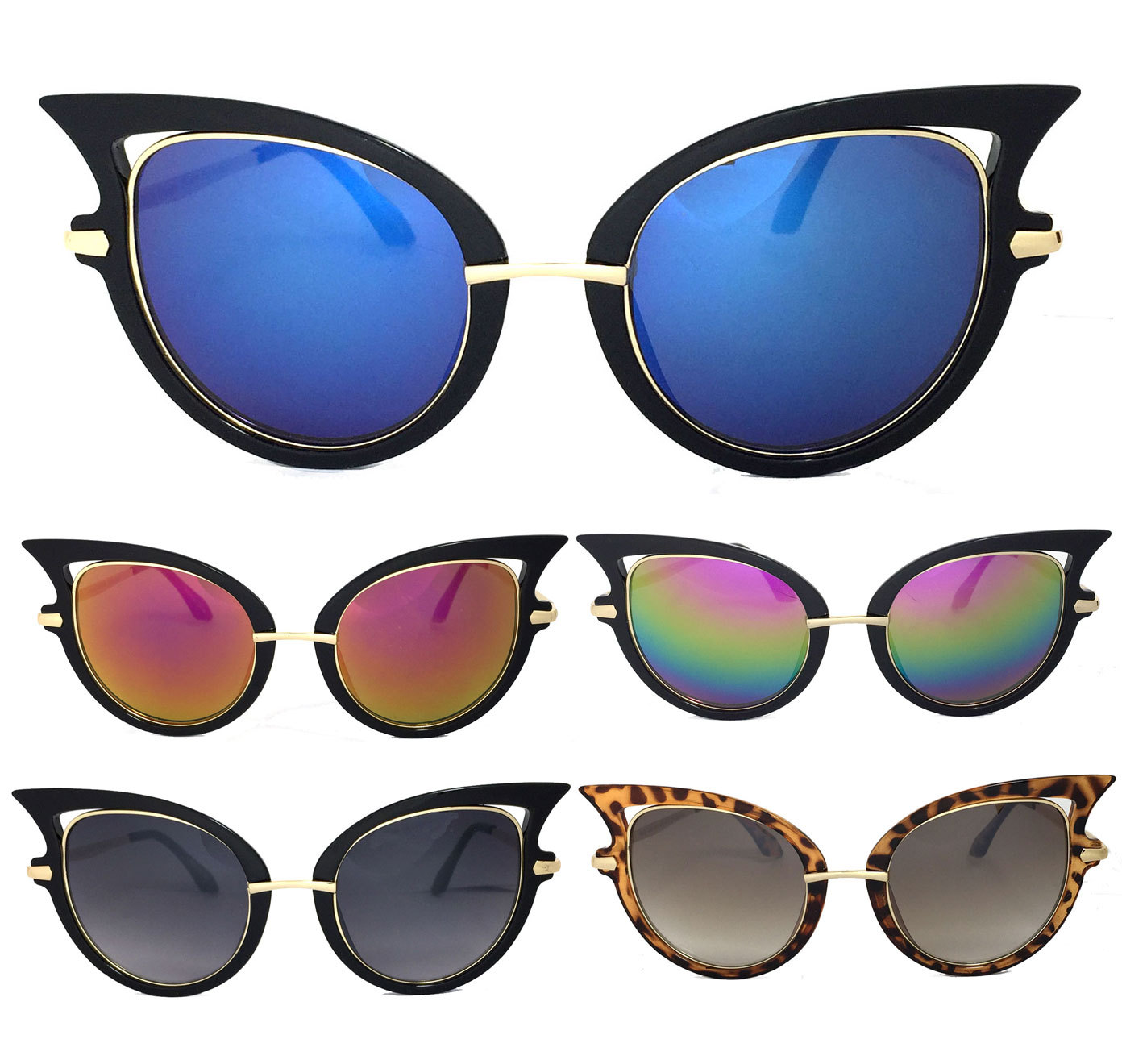 Women Fashion Sexy Cat Eye Sunglasses Gold Metal Arm UV Protect