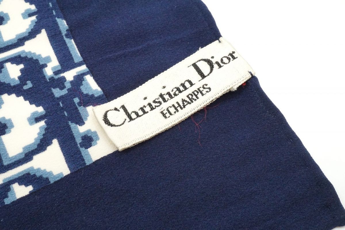 Christian Dior 75cm Trotter Large Scarf 100% Silk Stole Shawl Navy Blue 6403k