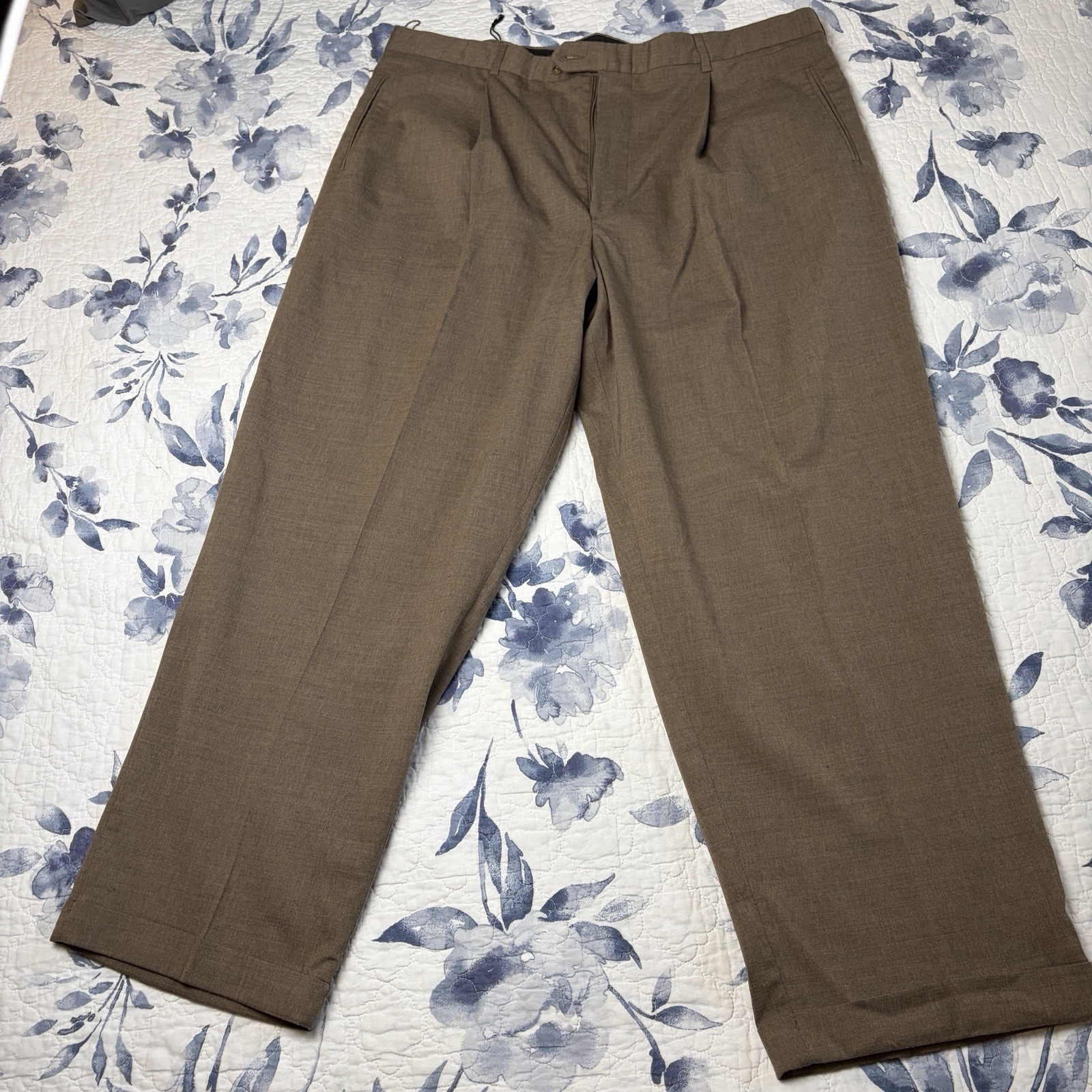 PerryEllis Portfolio Brown PleatedDressPants ClassicStraight 42×30 Worstead Wool