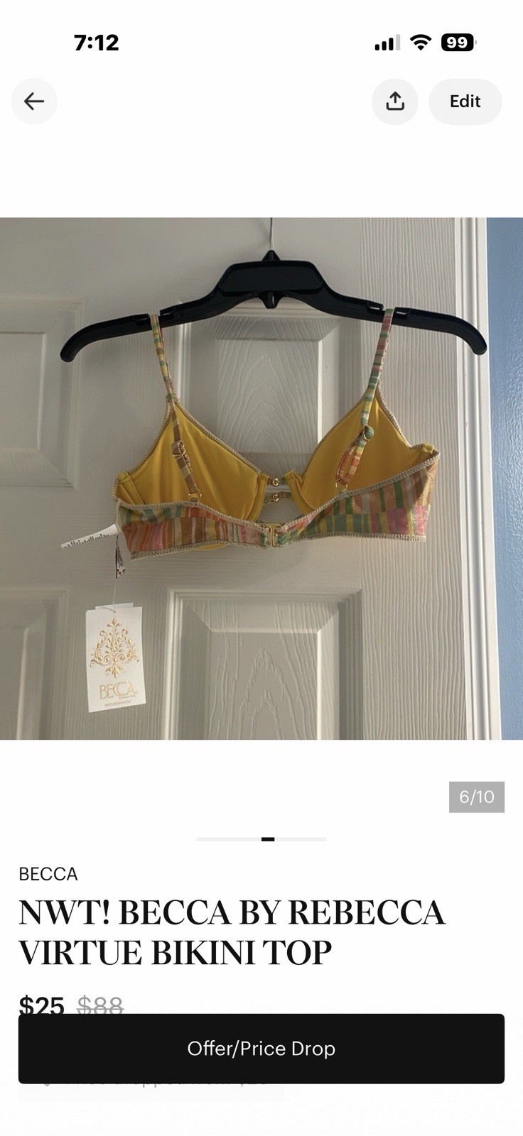 BECCA by Rebecca Virtue Women’s S B Bikini Top Multicolor Striped Metallic