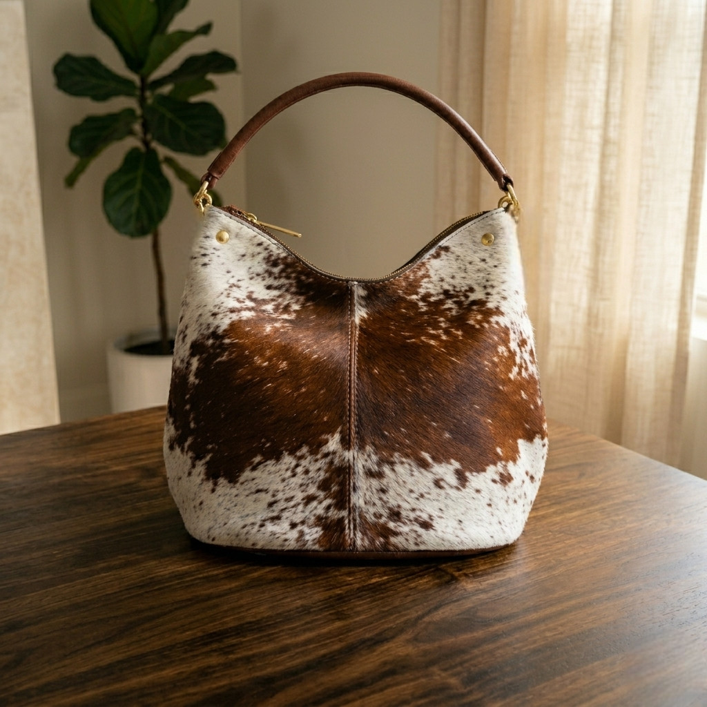 Handmade Cowhide Leather Hobo Bag| Western Tote Bag Hair-On Hide Purse for Women