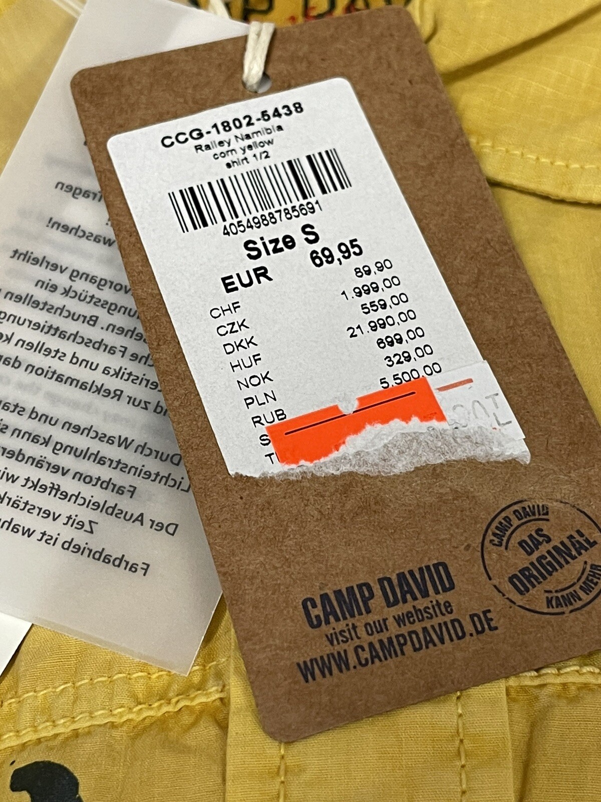 Camp David Shirt Mens Small Button Up Namibia Flag Embroidered Yellow N181