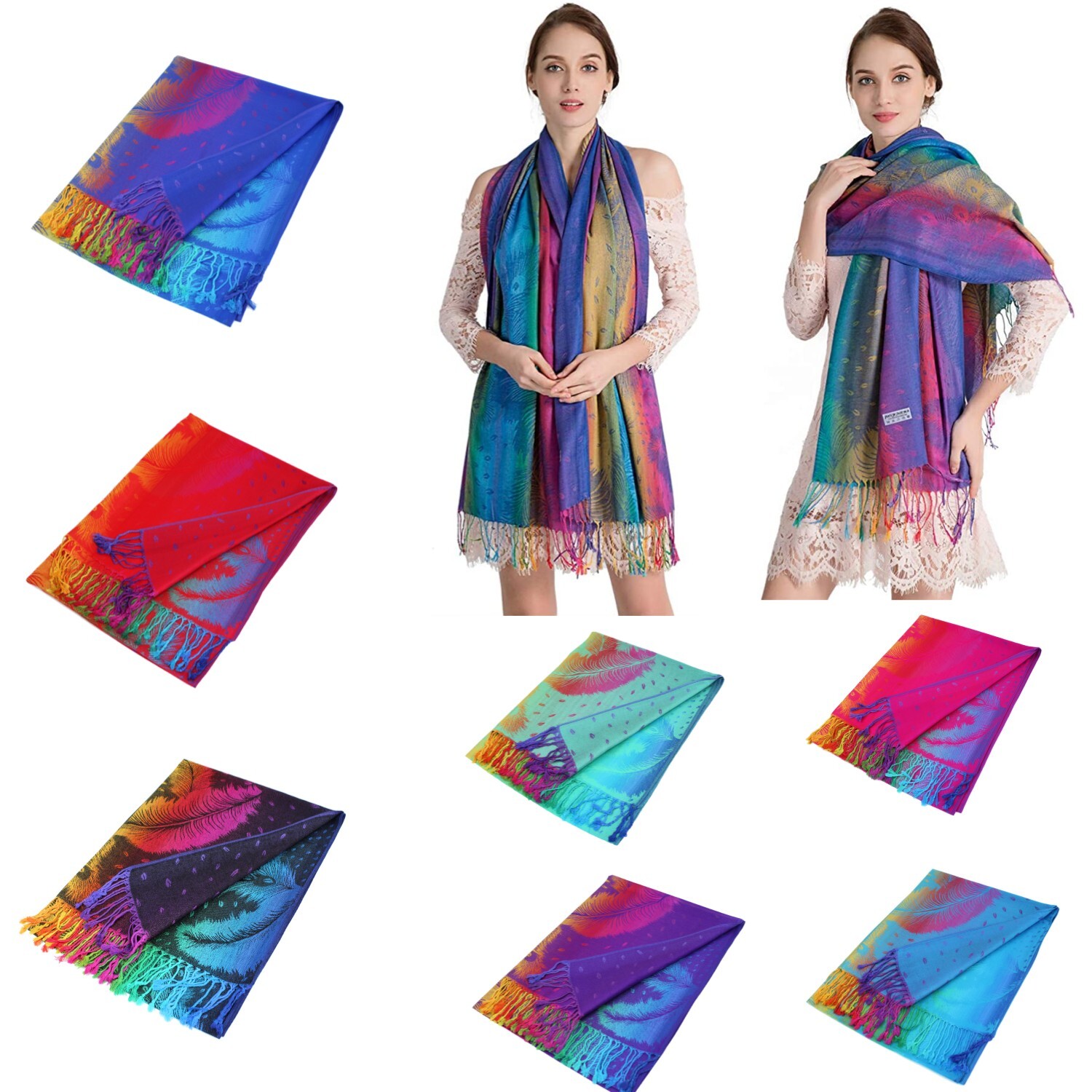 New Women’s Rainbow Print Pashmina Shawls, Pashmina Scarves.