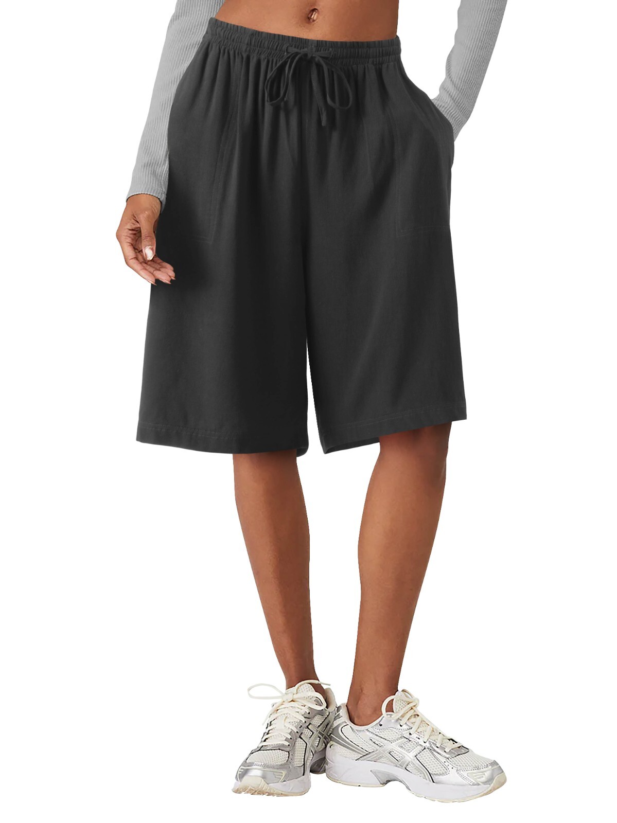 Womens Premium Shorts Linen Bermuda Beach Cover Knee Length Comfy Soft Wide Leg