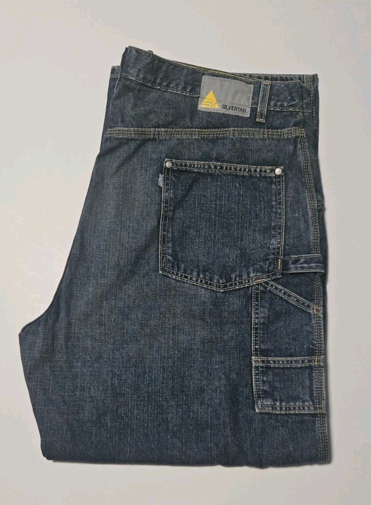 Vintage Y2k Levis Silvertab 42 X 30 Carpenter Jeans Hammer Loop Wide Leg