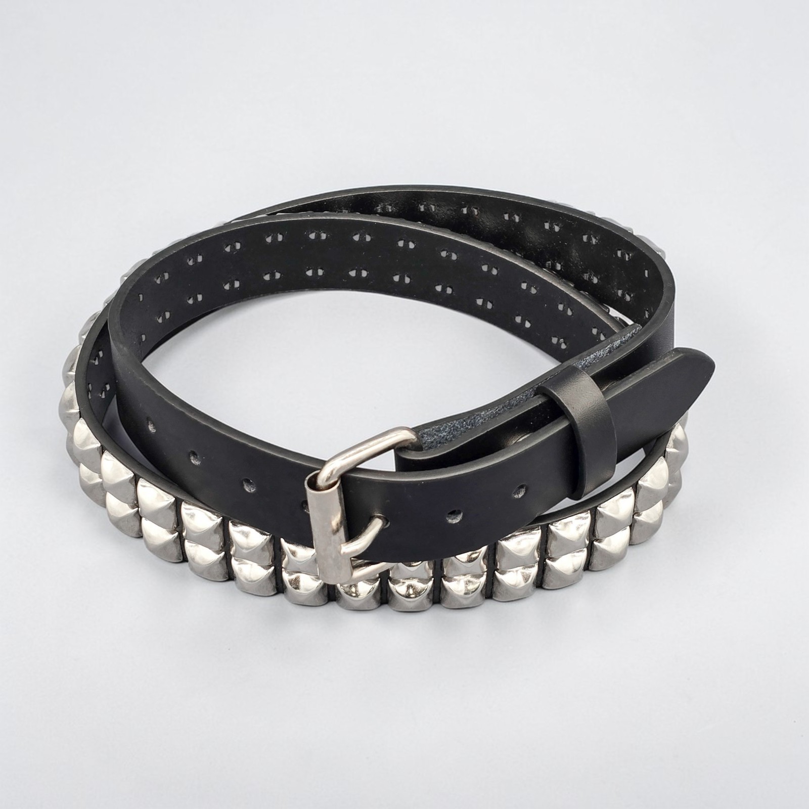 Funk Plus USA Two Row Pyramid Stud Belt Leather Funk Logo Punk Goth Rock